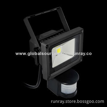 Black 10W PIR LED Floodlights, 85-265V AC, 6-8m Sensor Range, Chili 45*45-mil Chip, 90lm/W, >0.95 PF